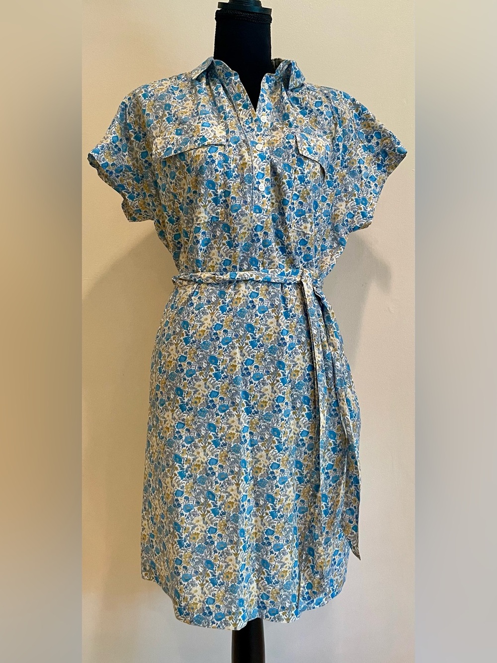 Cyrillus Blue Floral Belted Midi Dress